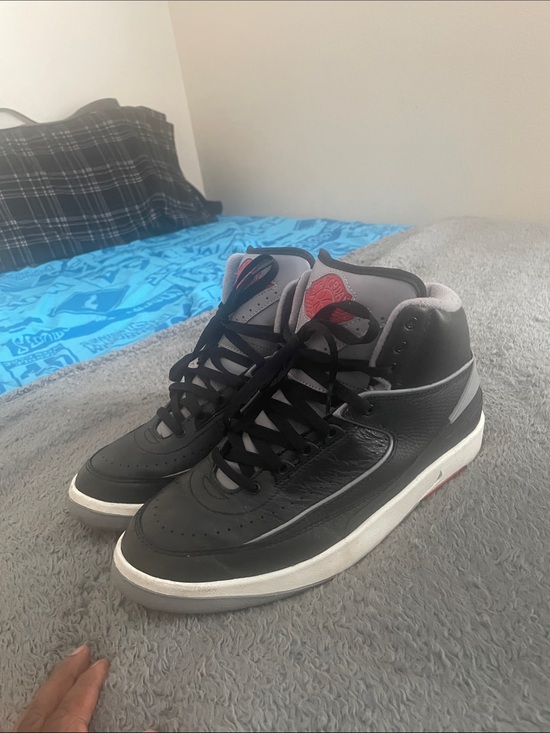 Jordan Other - Jordan Men's Black and Gray High-Top Sneakers with Red Accent
